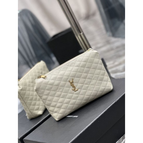 Replica YSL Saint Laurent Gaby Zipped Cosmetic Pouch 23CM White
