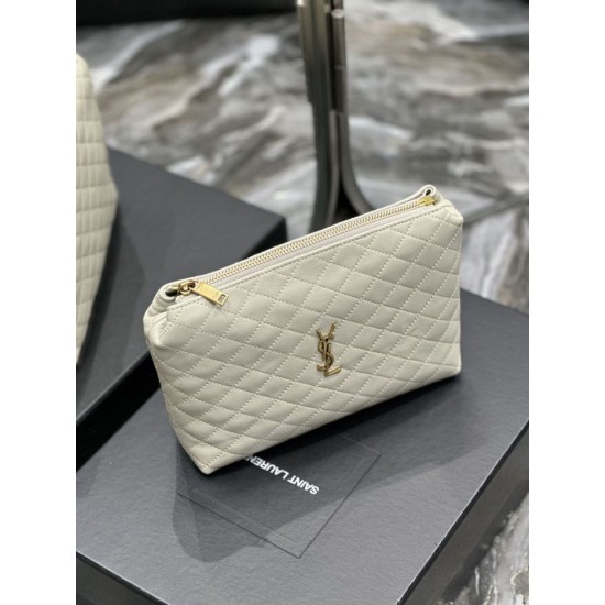 Replica YSL Saint Laurent Gaby Zipped Cosmetic Pouch 23CM White