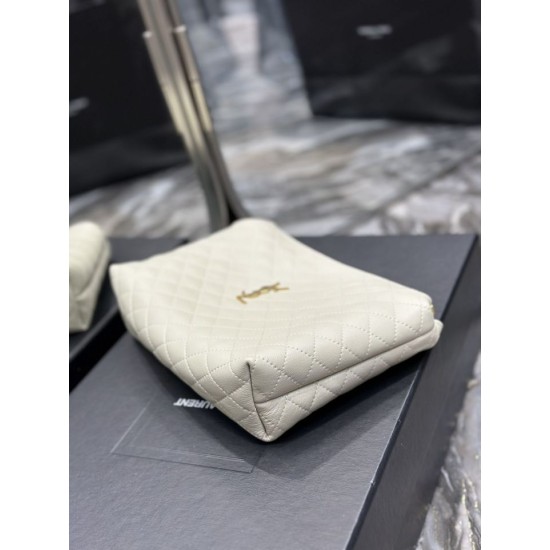Replica YSL Saint Laurent Gaby Zipped Cosmetic Pouch 23CM White