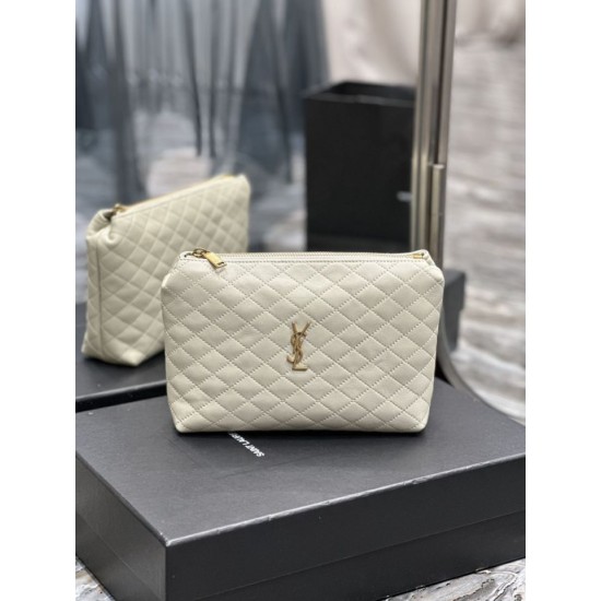 Replica YSL Saint Laurent Gaby Zipped Cosmetic Pouch 23CM White