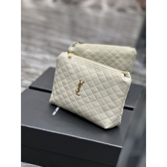 Replica YSL Saint Laurent Gaby Zipped Cosmetic Pouch 23CM White