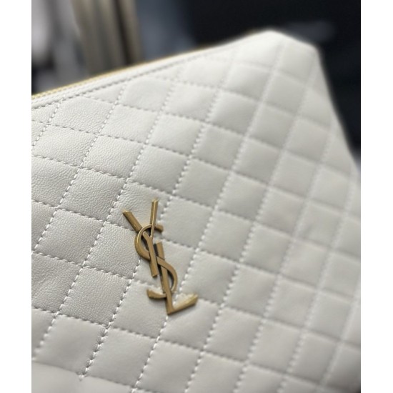 Replica YSL Saint Laurent Gaby Zipped Cosmetic Pouch 23CM White