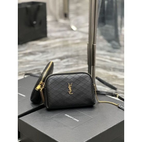 Fake YSL Saint Laurent Gaby Zipped Pouch Chain Bag 18cm Black Replica
