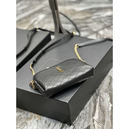 Fake YSL Saint Laurent Gaby Zipped Pouch Chain Bag 18cm Black Replica