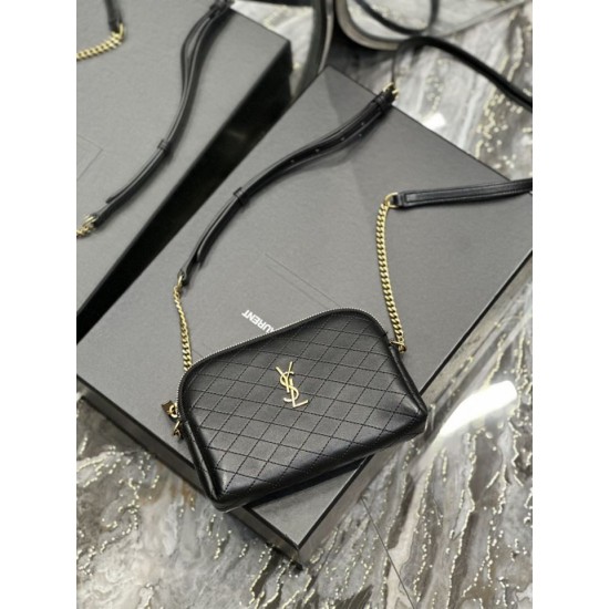 Fake YSL Saint Laurent Gaby Zipped Pouch Chain Bag 18cm Black Replica