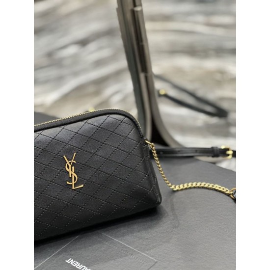Fake YSL Saint Laurent Gaby Zipped Pouch Chain Bag 18cm Black Replica