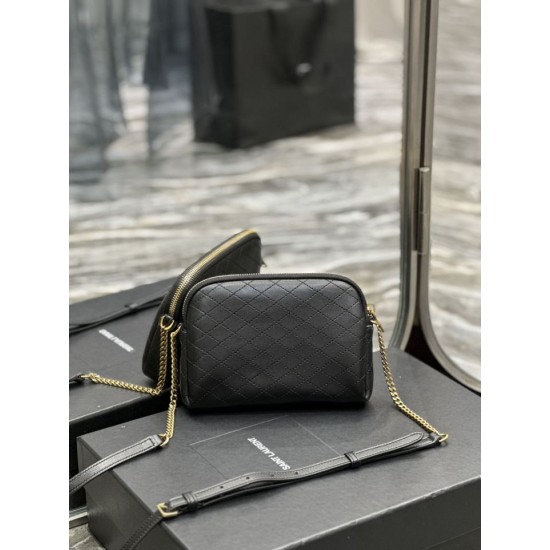 Fake YSL Saint Laurent Gaby Zipped Pouch Chain Bag 18cm Black Replica