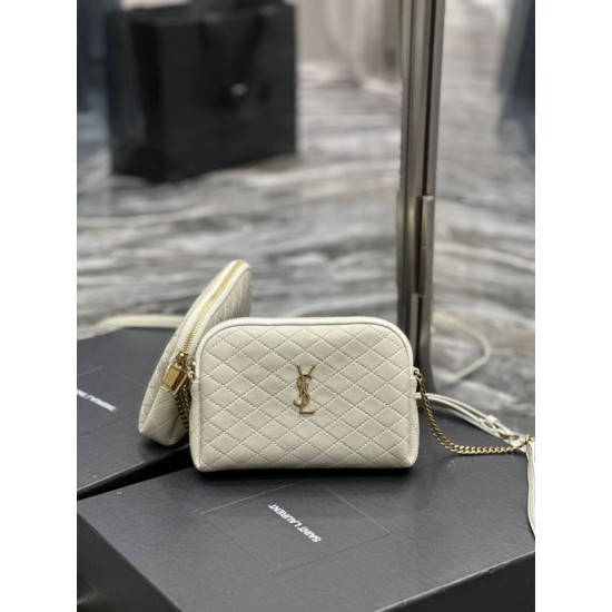 Replica YSL Saint Laurent Gaby Zipped Pouch Chain Bag 18cm White