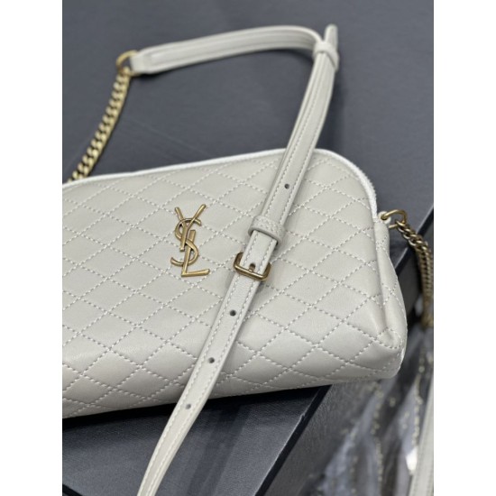 Replica YSL Saint Laurent Gaby Zipped Pouch Chain Bag 18cm White