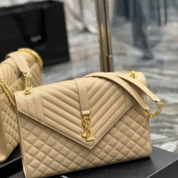 Fake YSL Saint Laurent Large Envelope Bag Mix Matelasse Apricot 31cm Replica