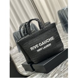 Replica YSL Saint Laurent Rive Gauche Embroidered Tote Bag Black