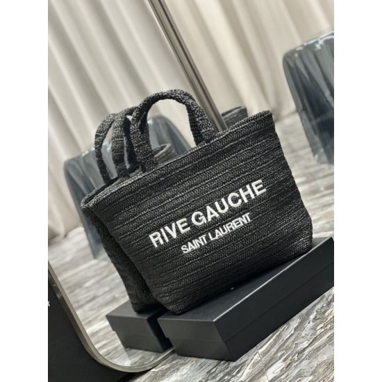 Replica YSL Saint Laurent Rive Gauche Embroidered Tote Bag Black