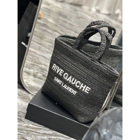 Replica YSL Saint Laurent Rive Gauche Embroidered Tote Bag Black