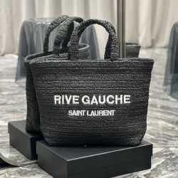 Replica YSL Saint Laurent Rive Gauche Embroidered Tote Bag Black