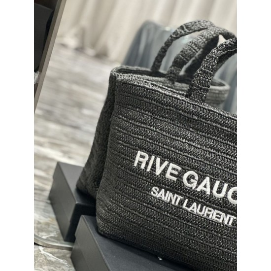 Replica YSL Saint Laurent Rive Gauche Embroidered Tote Bag Black