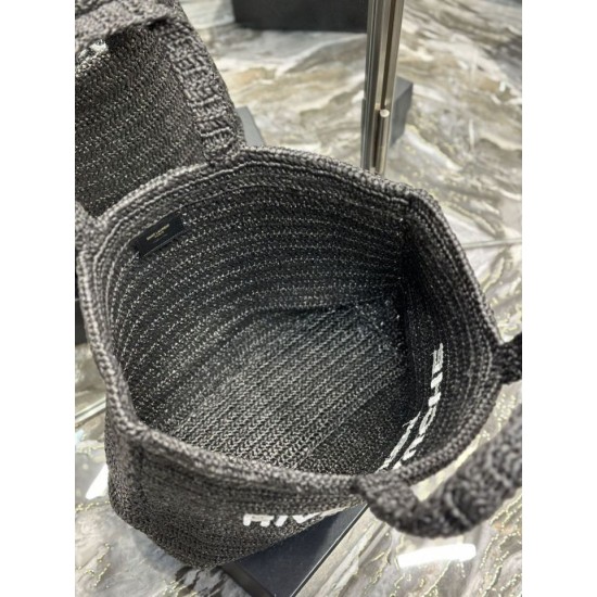 Replica YSL Saint Laurent Rive Gauche Embroidered Tote Bag Black