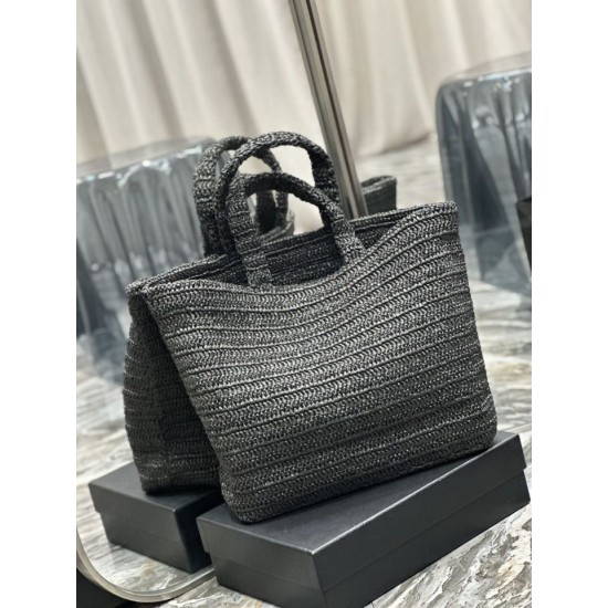 Replica YSL Saint Laurent Rive Gauche Embroidered Tote Bag Black