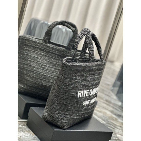 Replica YSL Saint Laurent Rive Gauche Embroidered Tote Bag Black