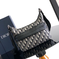 Replica Dior Small Rider Soft Hobo Men Bag Dior Oblique Jacquard Beige/Black Fake