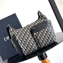 Replica Dior Medium Rider Soft Hobo Bag Dior Oblique Jacquard Black/Beige Fake