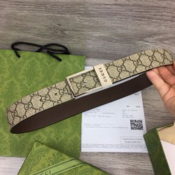 Replica Gucci GG belt with rectangular buckle 722370 35mm Brown Silver