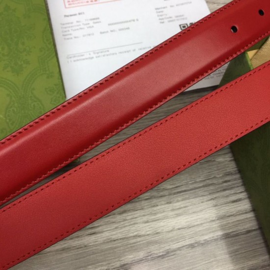 Replica Gucci Thin Belt with G buckle 655566 Red