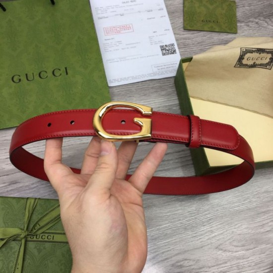 Replica Gucci Thin Belt with G buckle 655566 Red