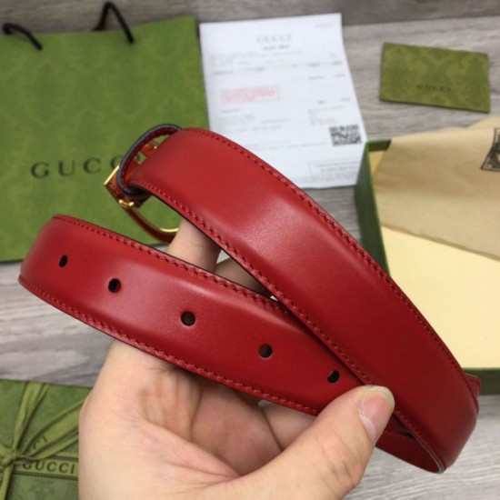 Replica Gucci Thin Belt with G buckle 655566 Red