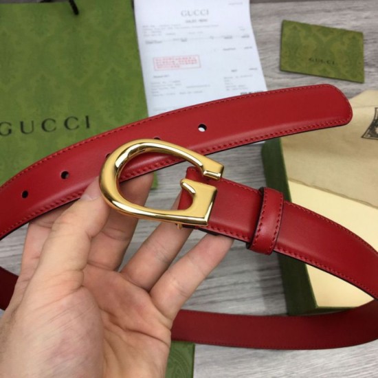 Replica Gucci Thin Belt with G buckle 655566 Red