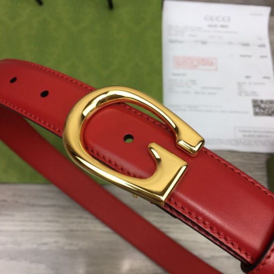 Replica Gucci Thin Belt with G buckle 655566 Red