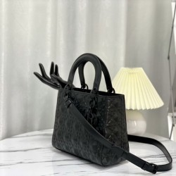 Fake Christian Dior Medium Lady Dior My Abcdior Bag Black Cannage Calfskin with Diamond Motif Replica