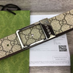 Replica Gucci GG belt with rectangular buckle 722370 35mm Brown Steel