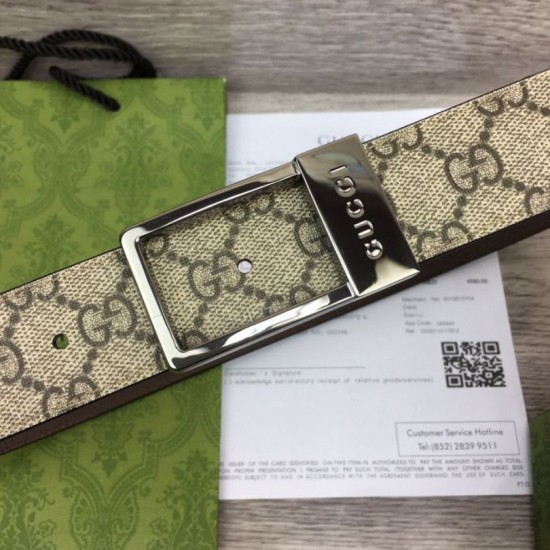 Replica Gucci GG belt with rectangular buckle 722370 35mm Brown Steel
