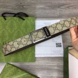 Replica Gucci GG belt with rectangular buckle 722370 35mm Brown Steel