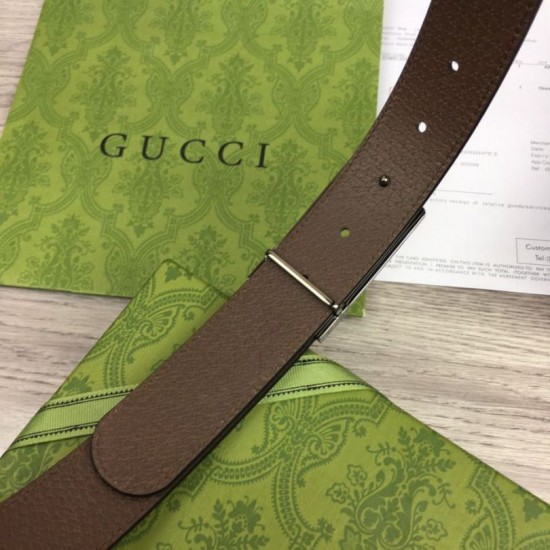 Replica Gucci GG belt with rectangular buckle 722370 35mm Brown Steel