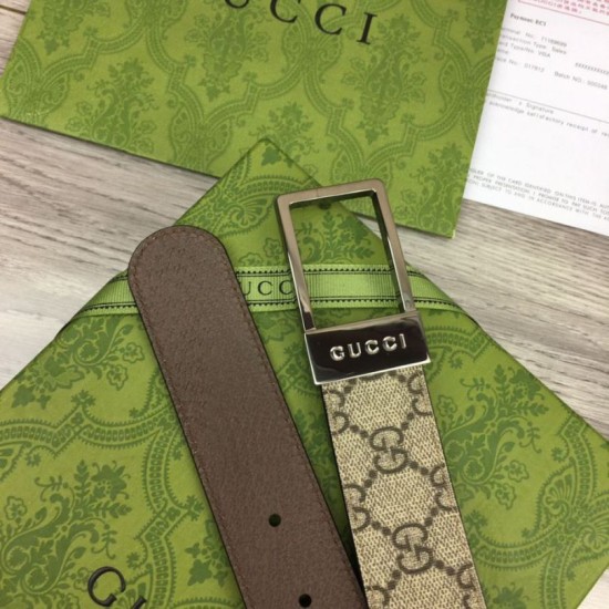 Replica Gucci GG belt with rectangular buckle 722370 35mm Brown Steel