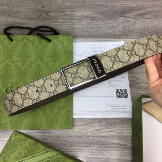 Replica Gucci GG belt with rectangular buckle 722370 35mm Brown Steel