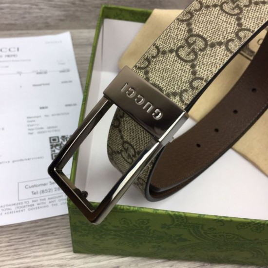 Replica Gucci GG belt with rectangular buckle 722370 35mm Brown Steel