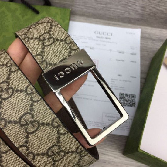 Replica Gucci GG belt with rectangular buckle 722370 35mm Brown Steel