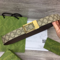 Fake Gucci GG belt with rectangular buckle 722370 35mm Brown Gold Replica