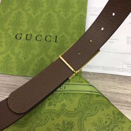 Fake Gucci GG belt with rectangular buckle 722370 35mm Brown Gold Replica
