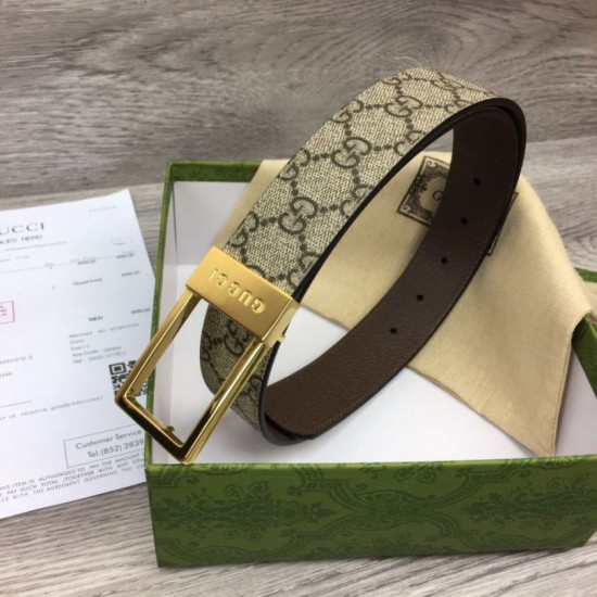 Fake Gucci GG belt with rectangular buckle 722370 35mm Brown Gold Replica