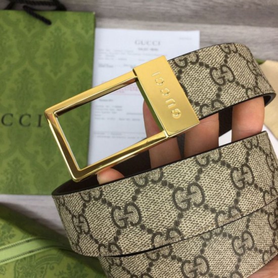 Fake Gucci GG belt with rectangular buckle 722370 35mm Brown Gold Replica