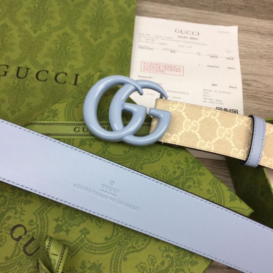 Fake Gucci GG Marmont wide belt 400593 40mm Light Blue Replica