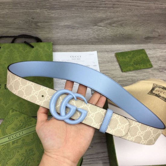 Fake Gucci GG Marmont wide belt 400593 40mm Light Blue Replica