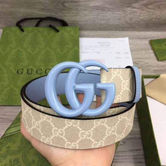 Fake Gucci GG Marmont wide belt 400593 40mm Light Blue Replica