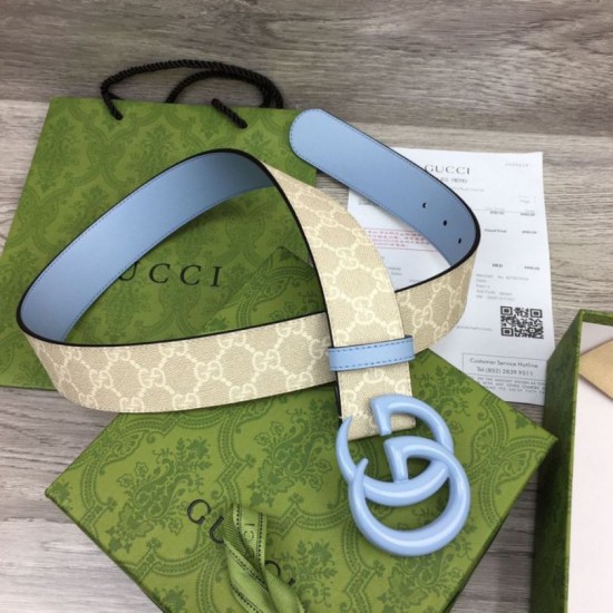 Fake Gucci GG Marmont wide belt 400593 40mm Light Blue Replica