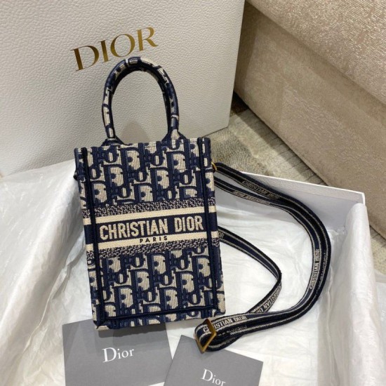 Replica Dior Mini Book Tote Phone Bag Dior Oblique Embroidery Blue Fake Dior Mini Book Tote Phone Bag Dior Oblique Embroidery Blue Replica