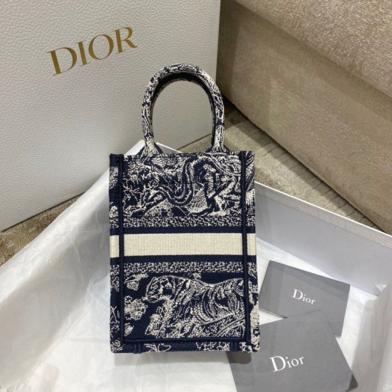 Replica Dior Mini Book Tote Phone Bag Toile de Jouy Reverse Embroidery Blue