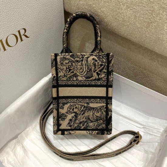Replica Dior Mini Book Tote Phone Bag Toile de Jouy Embroidery Hazelnut